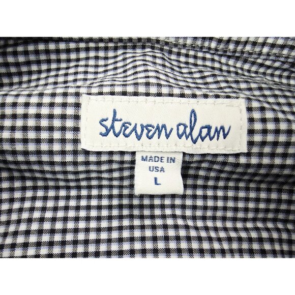 Steven Alan Size Large Mens Blue Whte Check Mens Button Down Shirt USA Made - Picture 4 of 10